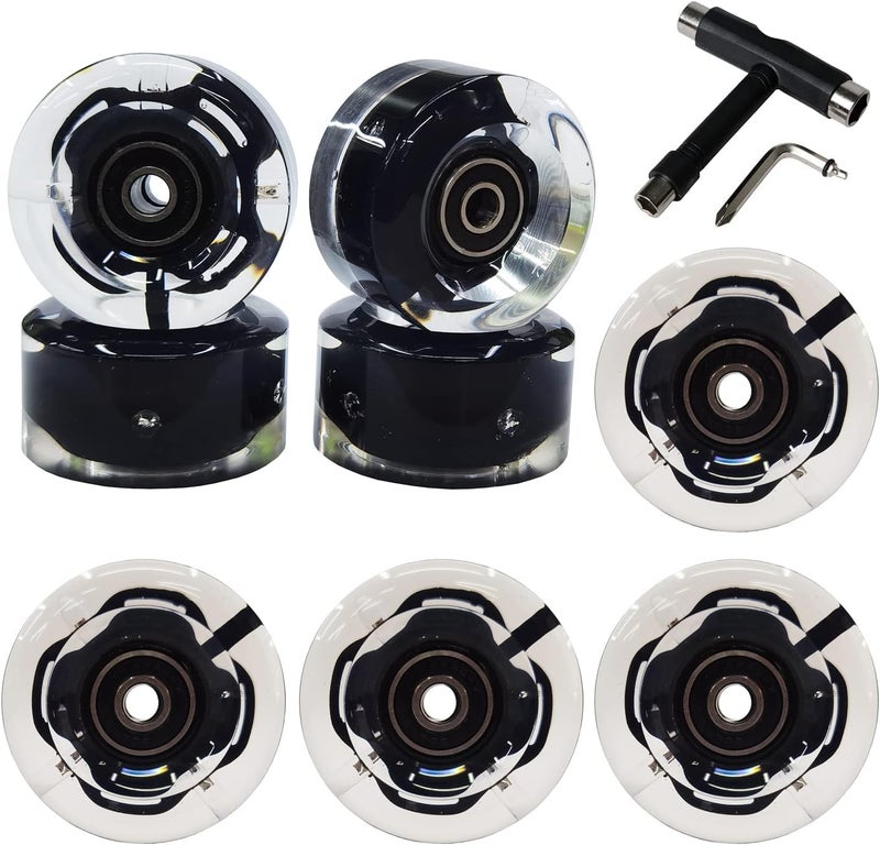 FREEDARE Roller Skate Wheels 54mm/58mm and Bearings Indoor Outdoor Luminous Light Up 83A with T Tools for Double Row Skating and Skateboard (8 Pack) - Image 4